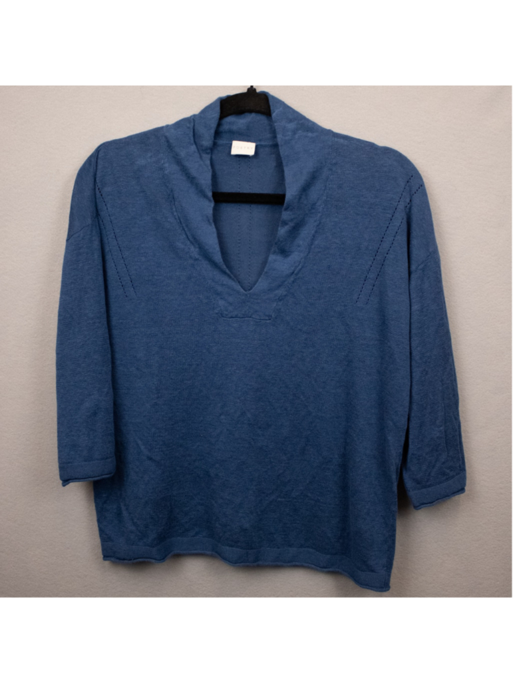 Poetry blue linen v-neck sweater-4